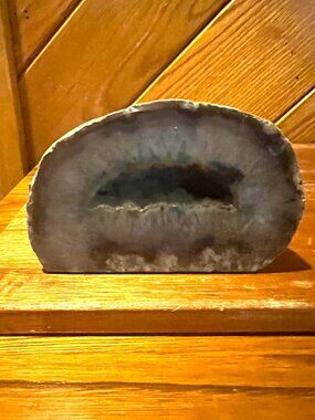 Natural Agate Geode Blue Gray Striations Paperweight Stone